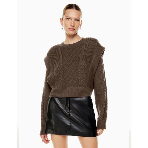 Babaton Seek Sweater Aritzia Chocolate Brown Jumper XS Merino Wool Cable Knit - Picture 4 of 14